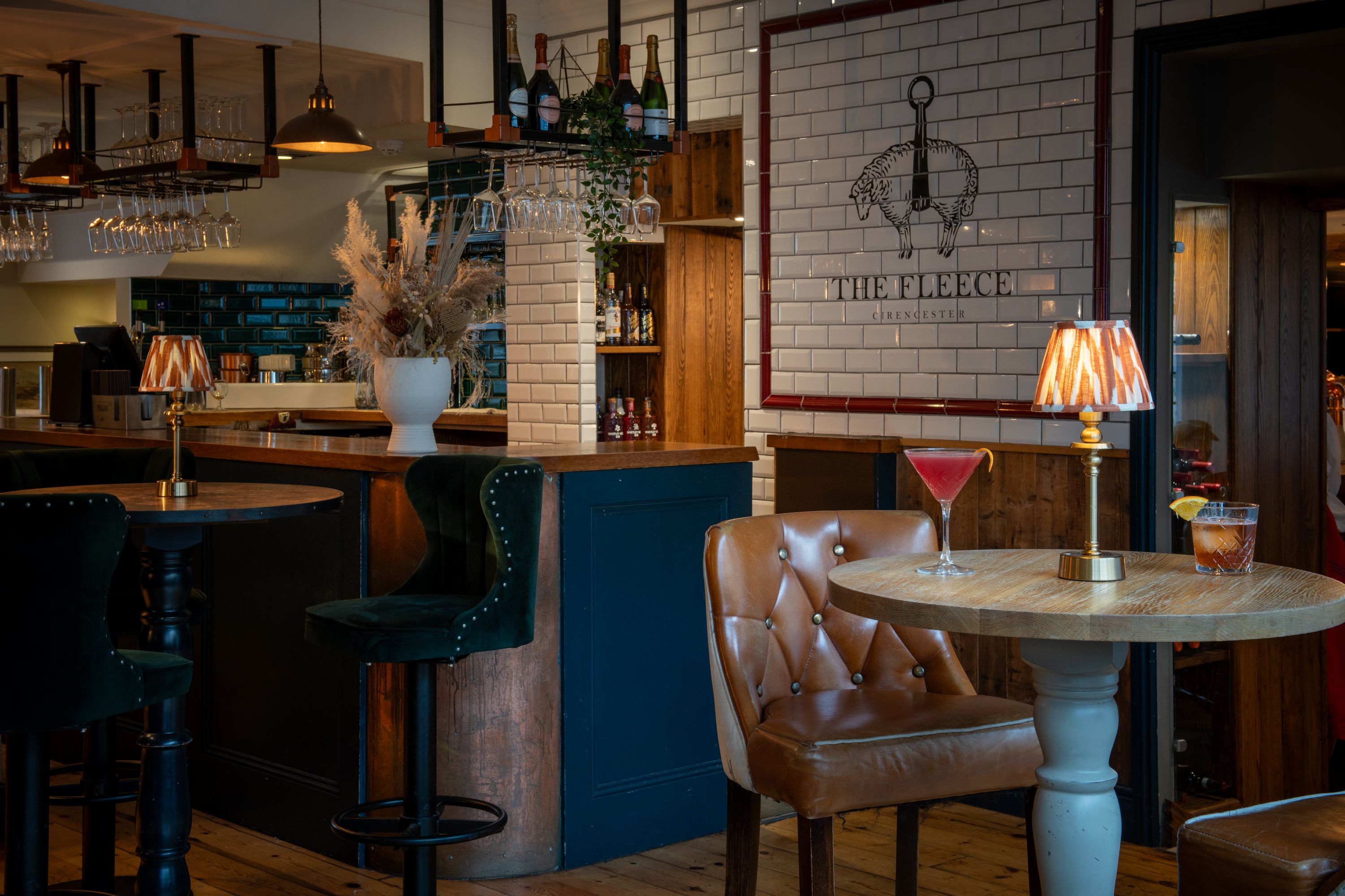 cocktails in the bar at the fleece cirencester