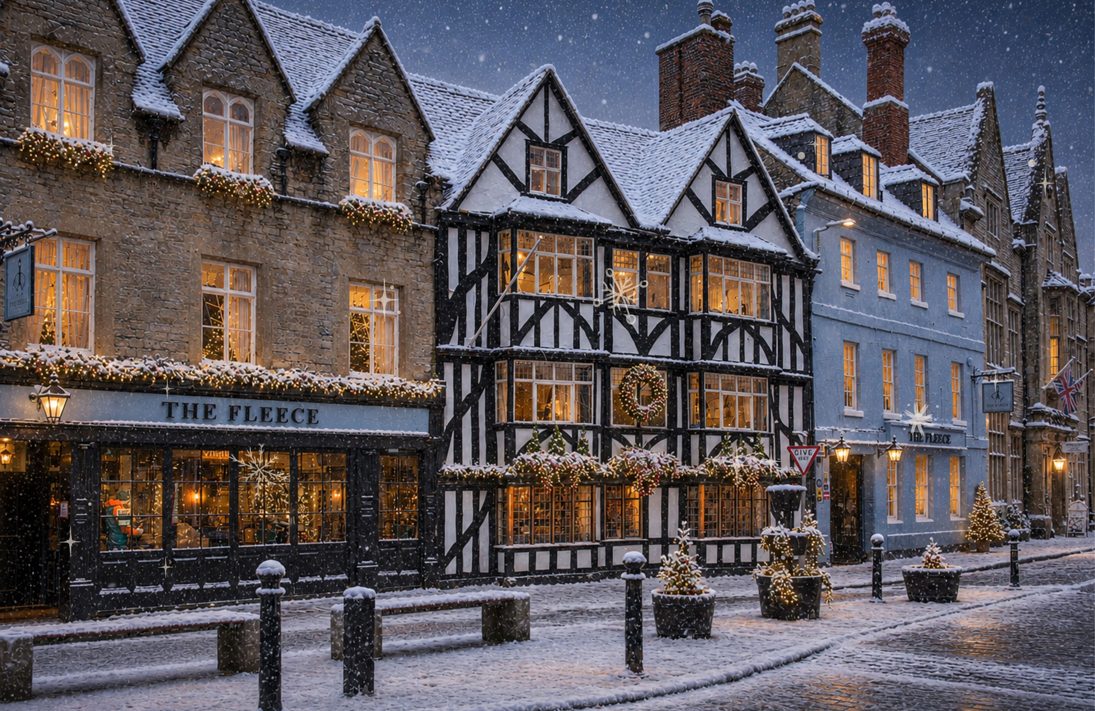 snow scene at The Fleece
